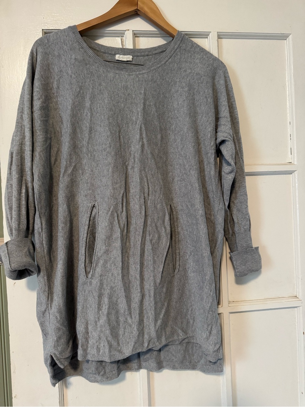 Cozy Light Gray Pocket Tunic Sweater